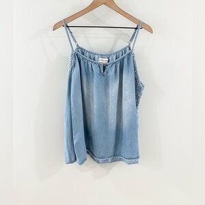 Knox Rose Cold Shoulder Crochet Detail Chambray Blouse Size Medium